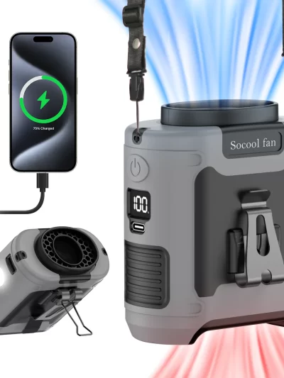 Portable Fan Belt – Rechargeable Wearable Cooler with Flashlight