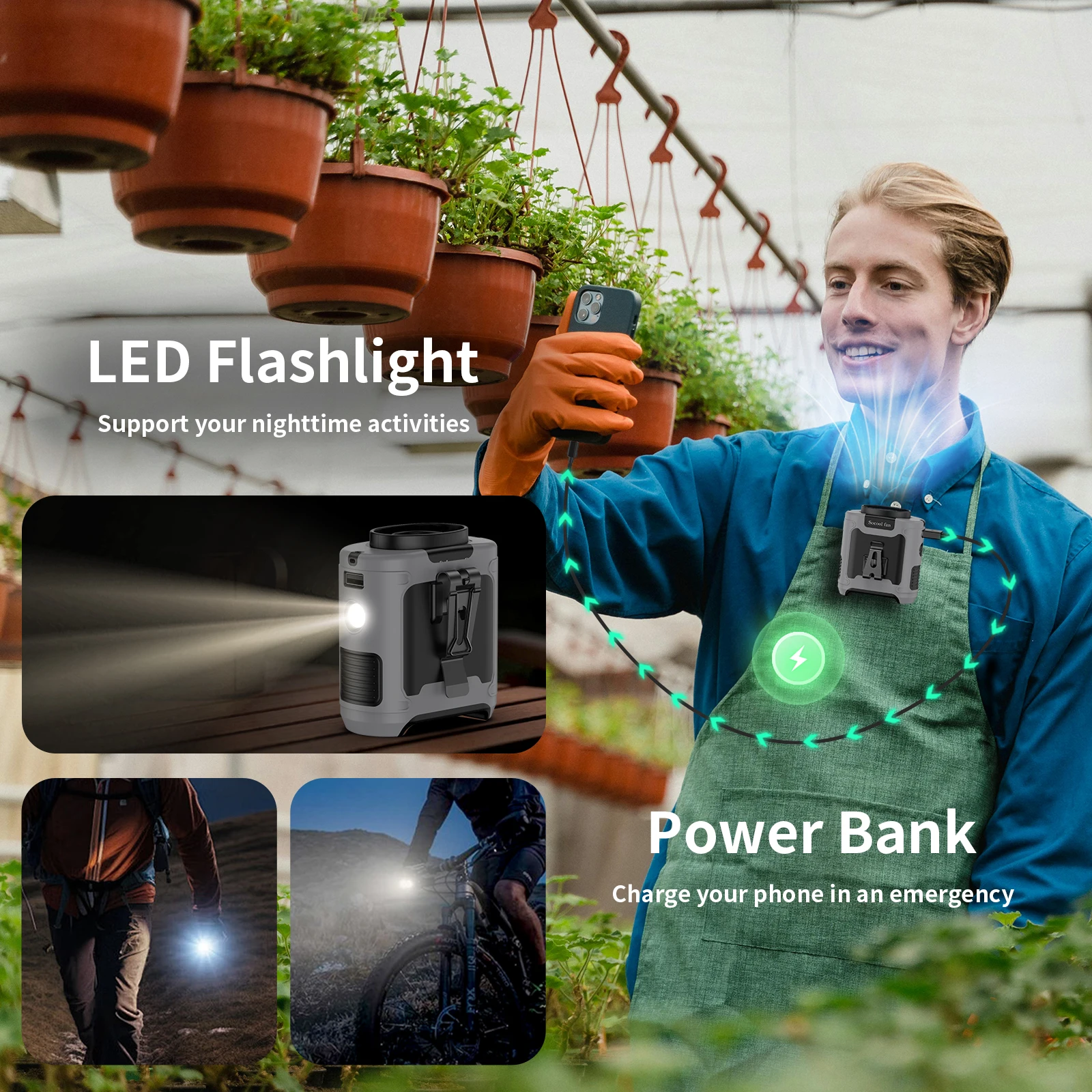 Portable Fan Belt – Rechargeable Wearable Cooler with Flashlight - Image 5